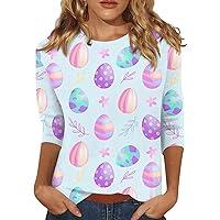 Three Quarter Sleeve Blouse Ladies Tunic O-Neck Tee Basic Tshirt Easter Print 2024 Summer Tops Dressy Shirt