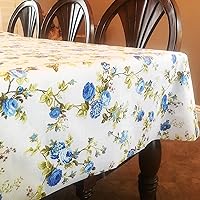 Vintage Floral Blue on White Background Cotton Rectangle Tablecloth and Overlay Perfect for Spring and Summer Events/Kids Birthday/Outdoor Picnics/Party Decor (48