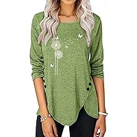 ZEFOTIM Womens Long Sleeve Shirts,Casual Solid Zipper Tunic Shirts Fashion Long Sleeve V-Neck Button Decorate Blouse Tees