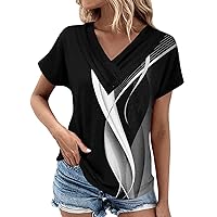 Womens Tops Summer 2024 Casual Trendy V-Neck Solid Color Soft Button Down Shirts Short Sleeve Party Tops for Women