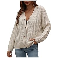 Women's Cardigans Dressy Casual Autumn and Winter Button Solid Color Knitted Cardigan Long Sleeve Sweater, S-XL