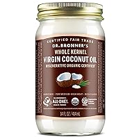 Dr. Bronner's - Organic Virgin Coconut Oil (Whole Kernel, 14 Ounce) - Coconut Oil for Cooking, Baking, Hair & Body, Unrefined & Fresh-Pressed, Rich & Nutty Flavor, Fair Trade, Vegan, Non-GMO