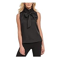 DKNY Womens Shimmer Sleeveless Blouse Top, Black, X-Large