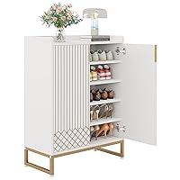 Modern White Shoe Cabinet with Doors for Up to 25 Pairs, 5-Tier Wood Shoes Rack Organizer for Entryway Bedroom Hallway Living Room