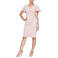 S.L. Fashions Women's Midi V-Neck Sheath Dress with Flutter Sleeves and Hip Decal