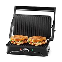 Holstein Housewares 2-Slice Panini Press and Grill - Black/Stainless Steel Sandwich Maker with Non-Stick Coating, Temperature Control, and Drip Tray - Opens 180 Degrees for Versatile Cooking