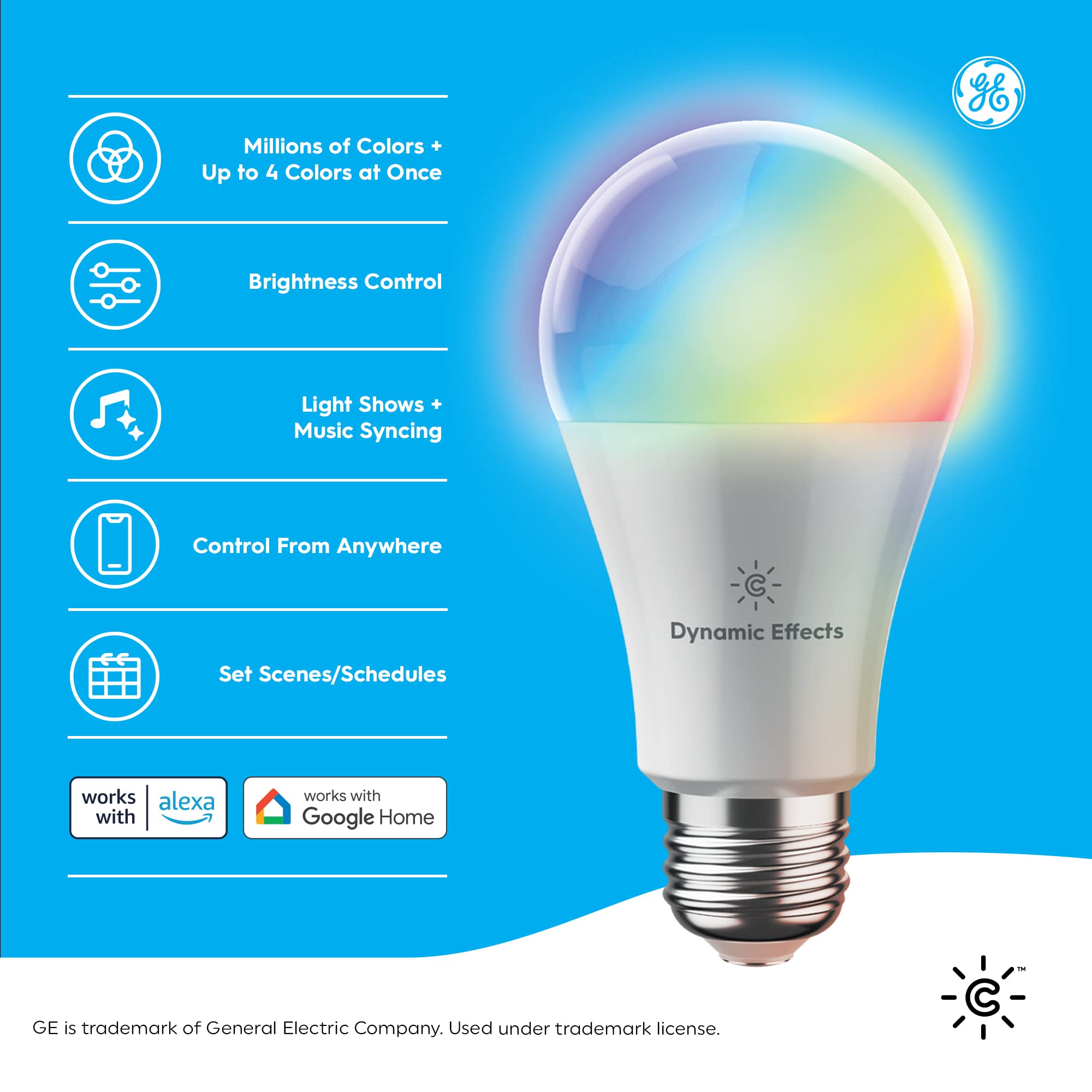 GE Lighting CYNC Dynamic Effects Smart LED Light Bulb, Color Changing, Bluetooth and Wi-Fi, Works with Alexa and Google Home, BR30 Indoor Floodlight Bulb