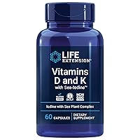 Vitamins D and K with Sea-Iodine, vitamin D3, vitamin K1 and K2, iodine, supports immune, bone, arterial and thyroid health, non-GMO, gluten-free, 60 capsules