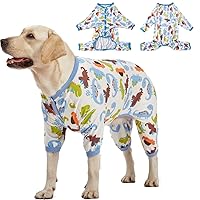 LovinPet Large Dog Pajamas, Dinosaur Print Style/UV Protection/Post Surgery/Anxiety Relief, Light Weight Big Dog Pullover/Dog Clothe/Dog Onesie/Dog Shirt Full Coverage Pitbull Types PJS/Medium