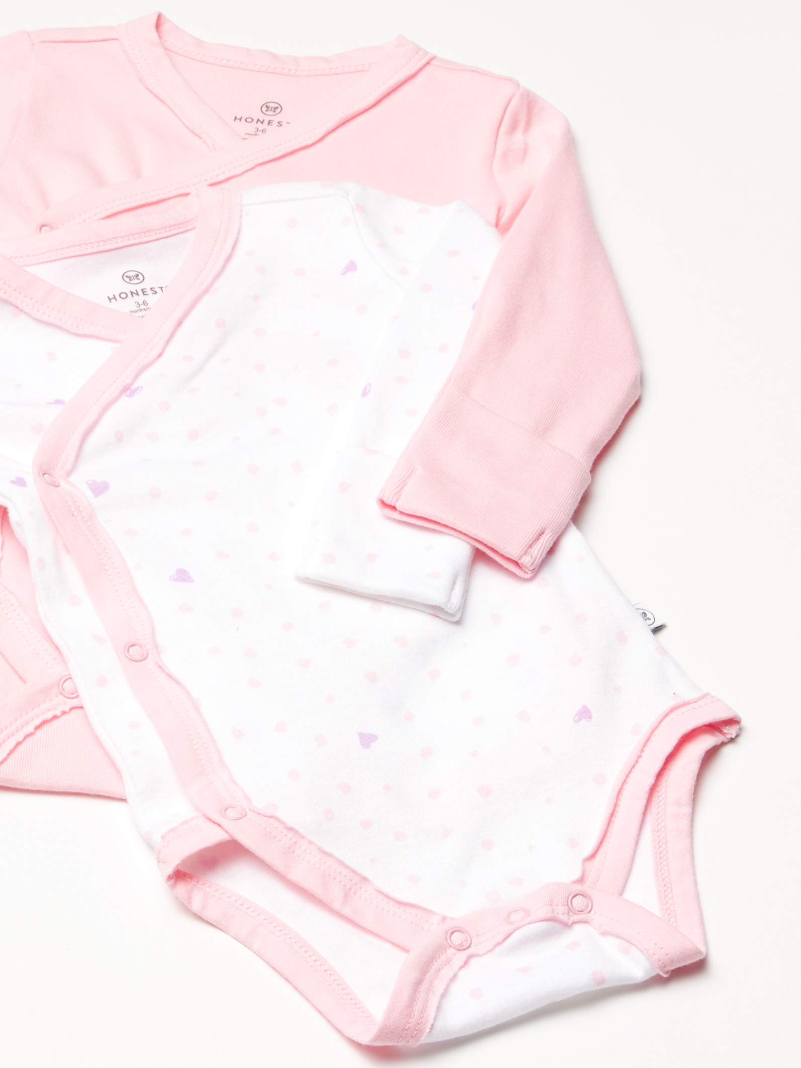 HonestBaby 3-Pack Long Sleeve Side-Snap Kimono Bodysuits Newborn for Infant Baby Girls 100% Organic Cotton