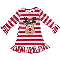 Little Girl Dress Kids Stripes Ruffle Sleeve Christmas Holiday Girl Dress 2T-7