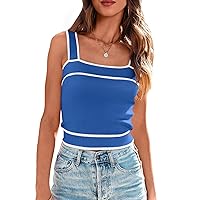 NALANISA Women's Trendy Summer Square Neck Slim Fit Crop Tank Tops 2024 Casual Color Block Sleeveless Cami Shirts