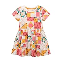 Children's Skirt Spring and Summer Children's Clothing Short Sleeved Pattern Printing Knitted Round Neck Girls Size