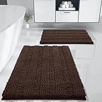 Yimobra Luxury Chenille Bathroom Rugs Sets 2 Piece, Extra Thick Non Slip Quick Dry Bath Mat for Shower Floor, Fluffy Shaggy Microfiber Absorbent Machine Washable Bathmat (Brown, 20