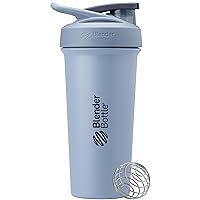 BlenderBottle Strada Sleek Shaker Cup Insulated Stainless Steel Water Bottle with Wire Whisk, 25-Ounce, Dusty Blue