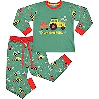 Kids Girls Boys Pyjamas Tractor Contrast Top Bottom Sleepwear Set 2-13 Y
