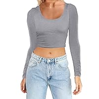 Women's Long Sleeve T Shirts Crewneck Slim Fitted Crop Top Workout Basic Tee Going Out Tops Layering Y2K Tight Tunic