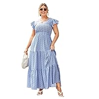 Womens Plus Size Dresses Summer Ditsy Floral Ruffle Hem Maxi Dress