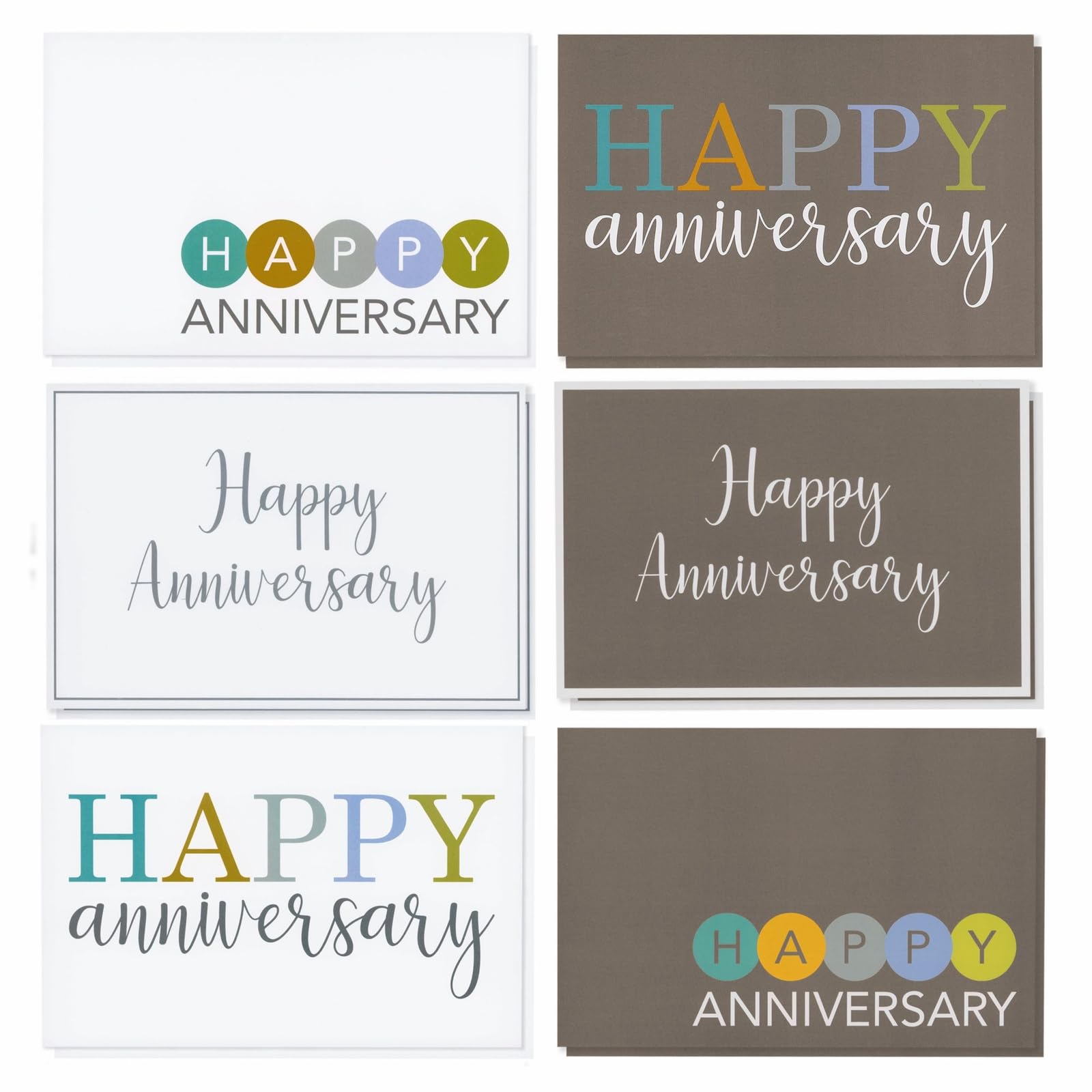 Juvale 36 Pack Happy Anniversary Cards with Envelopes for Work, Wedding, Employees, 6 Designs (Blank Inside, 4x6 In)