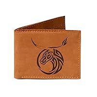 Men's Taurus Tatoo Handmade Natural Genuine Pull-up Leather Wallet MHLT_03