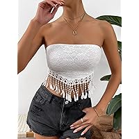 Women's Tops Sexy Tops for Women Women's Shirts Fringe Hem Lace Tube Top (Color : White, Size : Large)