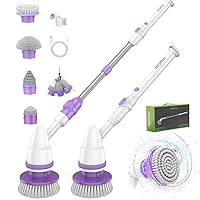 Oraimo Electric Spin Scrubber, Electric Bathroom Scrubber, 430RPM Cordless Shower Scrubber with Adjustable Extension Arm for Bathroom, 3 Replaceable Brushes (Purple)