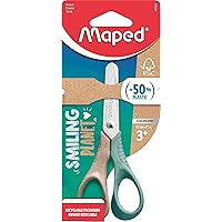 Maped - School Scissors - Smiling Planet Collection - Children's Scissors 12 cm - Ergonomic Rings for a Secure Grip - Rounded Tips - Made of Wood Fibre