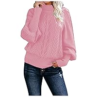 Women's Crewneck Sweater Solid Color Sweater Set Head Round Neck Warm Long-Sleeved Sweater Cute Sweaters