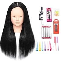 Mannequin Head With 60% Real Long Hair Hairdresser Practice Styling Training Head Manikin Training Head Cosmetology Doll Head Synthetic Fiber Hair and Free Clamp Holder (26inch No makeup, 1B#)