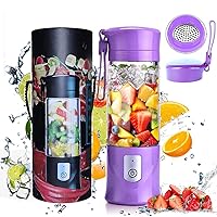 Portable Blender for Shakes and Smoothies USB Rechargeable Mini Personal Size Blenders Type-C Travel Juicer Cup Frozen Fruit Ice Mixer Baby Food Maker with Updated 6 Blades BPA Free13.5oz (Purple)