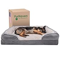 Furhaven Memory Foam Dog Bed for Large Dogs w/ Removable Bolsters & Washable Cover, For Dogs Up to 125 lbs - Plush & Velvet Waves Perfect Comfort Sofa - Granite Gray, Jumbo Plus/XXL