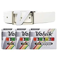 New Vivid 3-Piece High Visibility Premium Matte Finish Color Golf Balls 3 Dozen (36 Balls) Bundle with Genuine Italian Leather White Color Belt.