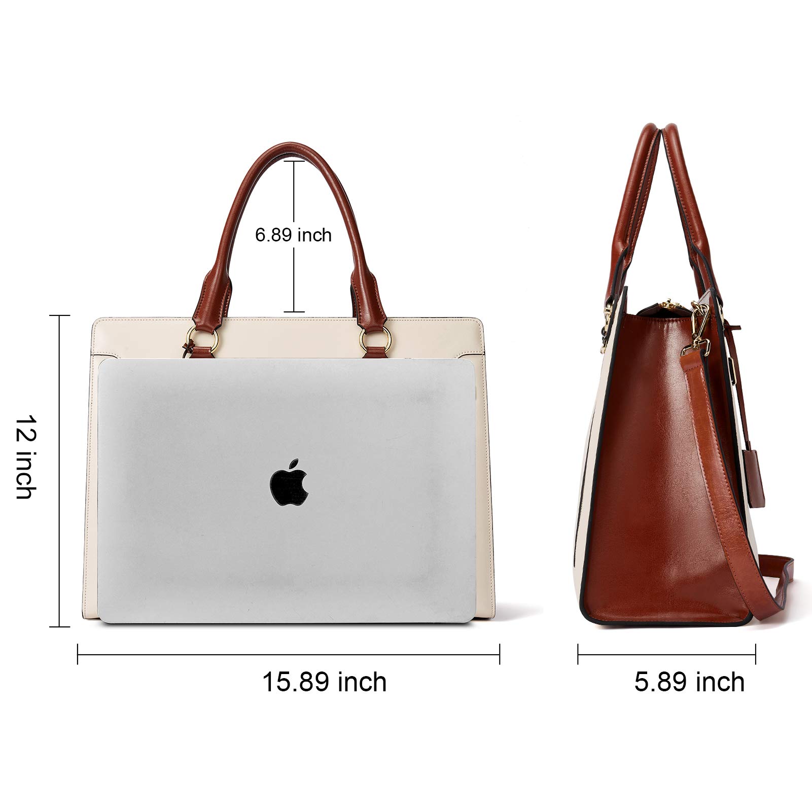 BOSTANTEN Briefcase for Women Leather Laptop Handbag & Genuine Leather Wallets for Women RFID Blocking Slim Bofild Purse Beige Brown