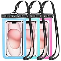 Waterproof Phone Pouch, Beach Bag, Dry Bag Compatible with iPhone 15 14 Pro Max and Most Cellphones, Adjustable Neck Lanyard, Travel Essentials -7.2” (3 Color Pack as Buyer Request)