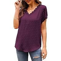 Summer Tops for Women Short Sleeve Lace Chiffon Blouses Loose fit