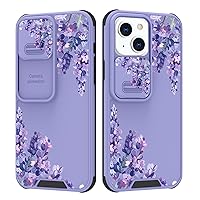 for iPhone 13 Case with Slide Camera Cover Cute Purple Lanvender Floral Flowers Design for Women Girls Anti-Scratch Hard PC Shockproof Protective Phone Case for iPhone 13 6.1 Inch