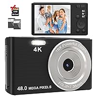 4K Digital Camera 48MP Vlogging Camera 2.8 inch Compact Camera 30FPS Small Camera with 16X Digital Zoom Mini Digital Camera with 32GB SD Card and 2 Batteries for Students, Teens (Auto Focus)