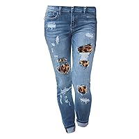 Andongnywell Women's Mid Rise Ankle Skinny Jeans Distressed Denim Pants
