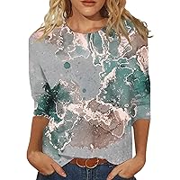 Women Summer Tops Round Neck Three Quarter Sleeve Comfortable Print T Shirt Blouse Long Sleeve Tops Oversized Blouse
