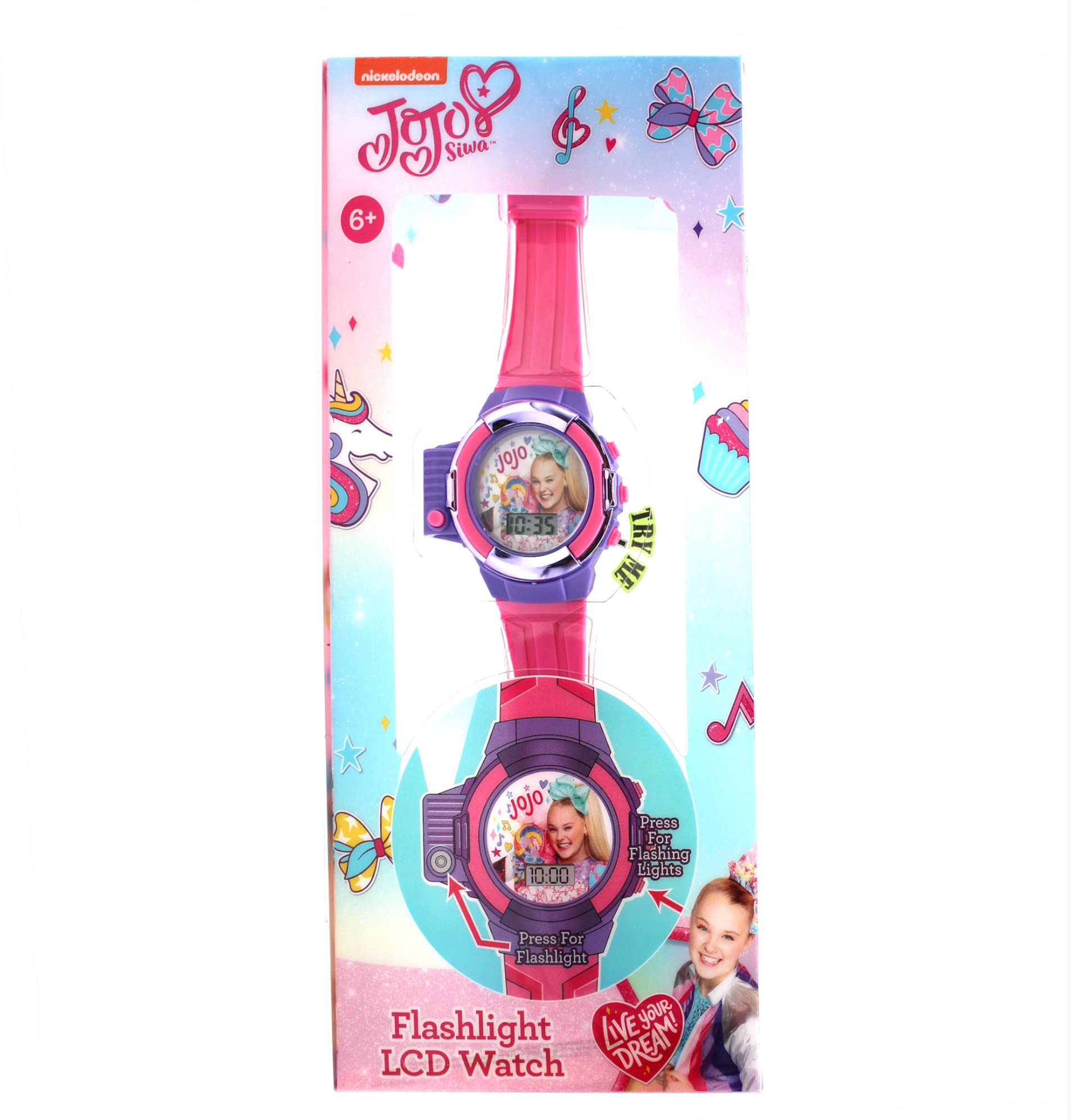 Accutime Kids Nickelodeon JoJo Siwa Purple & Pink Digital LCD Quartz Wrist Watch with Flashlight, Pink Strap for Girls, Boys, Kids (Model: JOJ4375AZ)