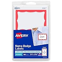 Name Tags, White with Red Border, Packs of 100 per Pack, 18 Packs, 1,800 Removable Name Badges Total (05143)