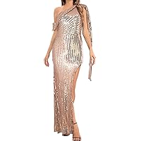 Black Bodycon Dresses for Women Long Sleeve,Women's Sexy Slanted Shoulder Slit Sequined Evening Dress Womens Ca