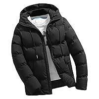 Winter Thicken Jacket for Men Windproof Warm Hooded Down Coat Padded Quilted Outwear Outdoor Parka Outerwear with Hood (Black,XX-Large)