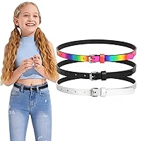 Kids PU Leather Skinny Belt for Girls Boys Teen Child Thin Shiny Glitter Waist Belt for Jeans Dress