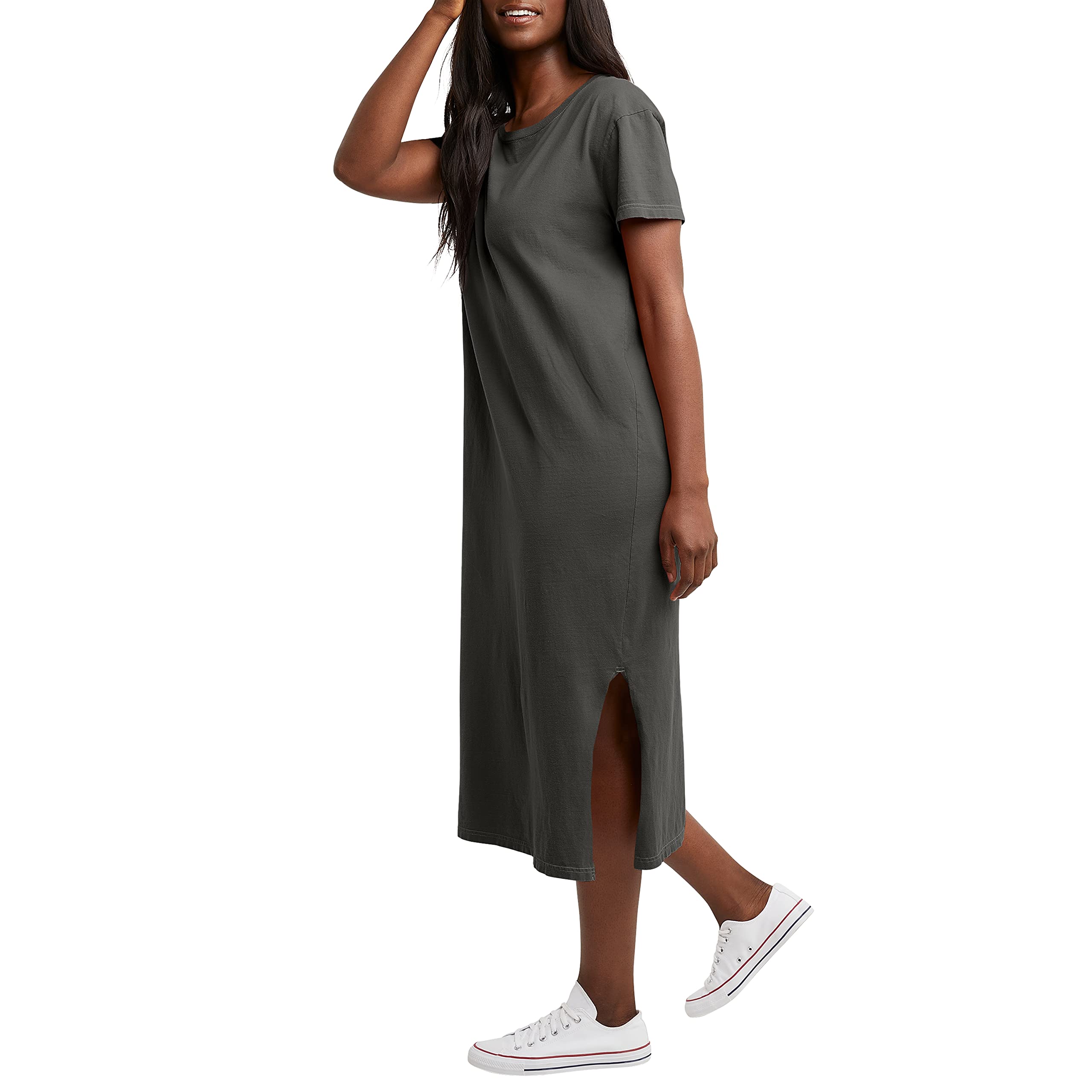 Hanes Originals Women's Garment Dyed Midi Dress, 100% Cotton Vintage Wash Ankle-Length Dress