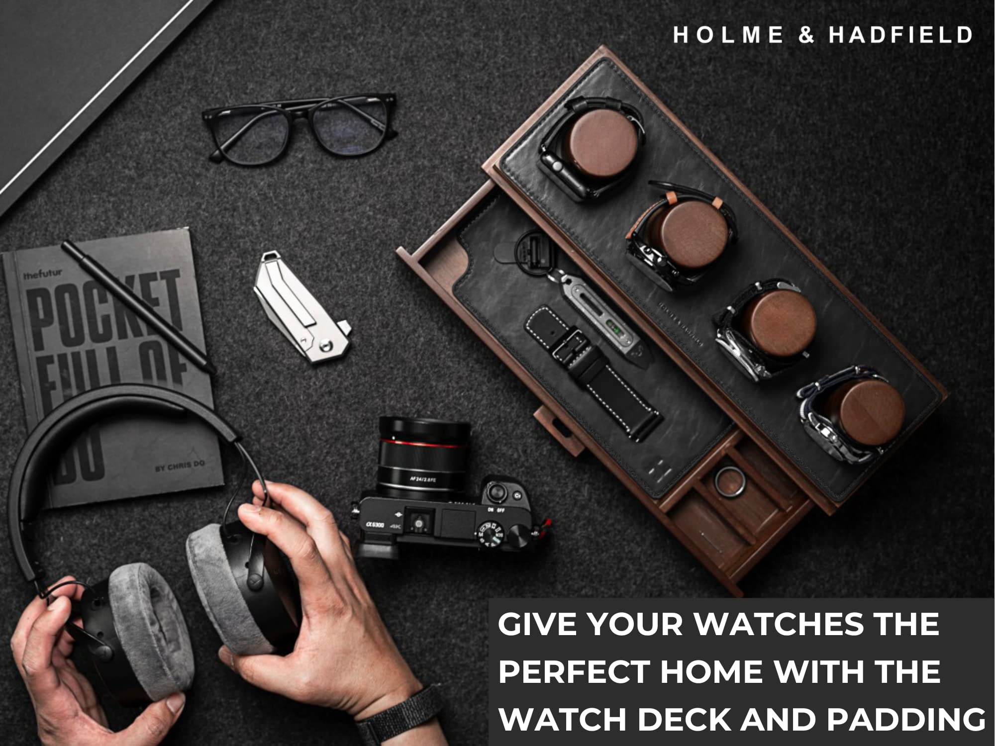 Holme & Hadfield The Watch Deck with Vegan Leather Padding for Extra Protection and Luxurious Finish – Lifetime Assurance Included