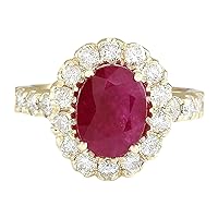 3.33 Carat Natural Red Ruby and Diamond (F-G Color, VS1-VS2 Clarity) 14K Yellow Gold Engagement Ring for Women Exclusively Handcrafted in USA