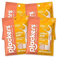 Orthopick Floss Picks, Unflavored, Designed for Braces, Fold-Out FlipPick, Tuffloss, Easy Storage with Sure-Zip Seal, 36 Count (4 Pack)