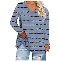 Summer Track Pop Tops Ladies Long Sleeve Tunic V Neck Graphic Shirts Women Comfort Ruched Softest