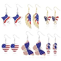 6 Pairs 4th of July Earrings American Flag Star Dangle Earring Red White Blue Holiday Earrings Independence Day Patriotic Jewelry Gift for Women